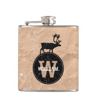 Deer Monogram Distressed Rustic Brown Kraft Paper  Flask