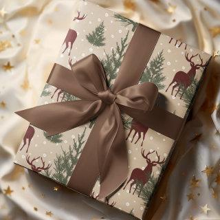 Deer Pine Tree Holiday Christmas  Wapping Paper