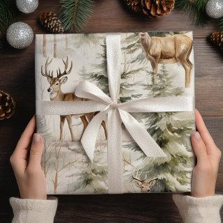 Deer Watercolor  Sage Green Winter Forest  Sheets