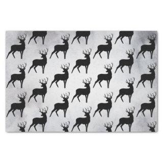 Deer with Antlers Black Silhouette Rustic Pattern Tissue Paper