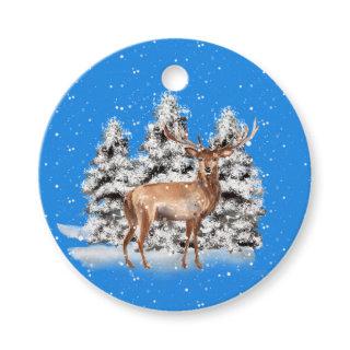 Deer with Snow-Covered Trees and Snowfall Favor Tags