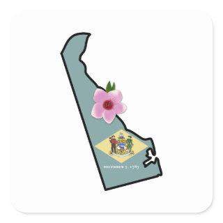 Delaware Flag with State Flower Peach Blossom  Square Sticker