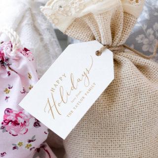 Delicate Gold Happy Holidays Family Holiday Gift Tags