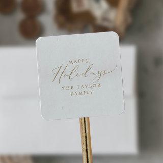 Delicate Gold Happy Holidays Holiday Gift Square Sticker
