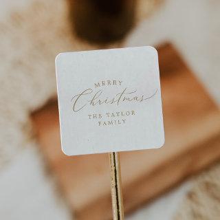 Delicate Gold Merry Christmas Holiday Gift Square Sticker