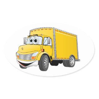 Delivery Truck Yellow Cartoon Oval Sticker