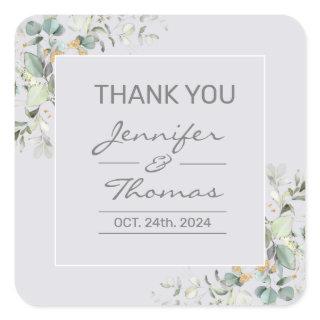 Delphinium Color & Green Leaves Square Sticker