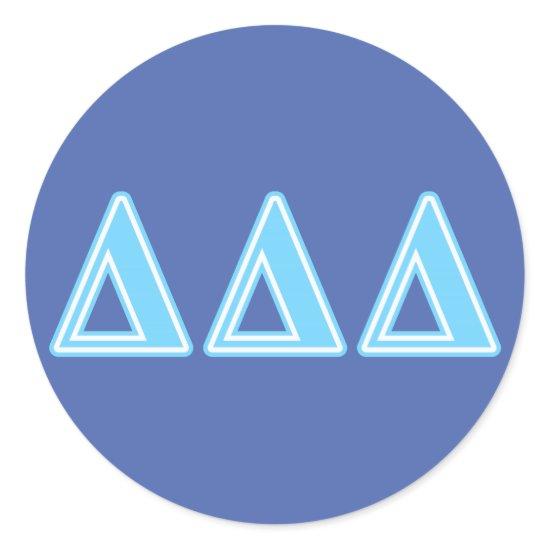 Delta Delta Delta Blue Letters Classic Round Sticker