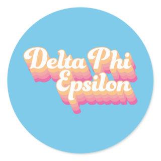 Delta Phi Epsilon | Groovy Script Classic Round Sticker