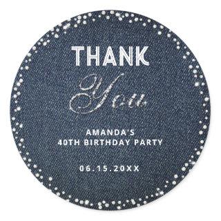 Denim Diamonds Glitter Birthday Party Thank You Classic Round Sticker