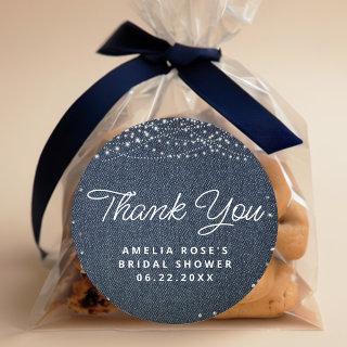 Denim Diamonds Rustic Lights Script Thank You Classic Round Sticker