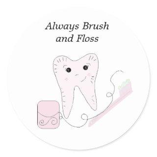 Dental Floss and Tooth Design Classic Round Sticker