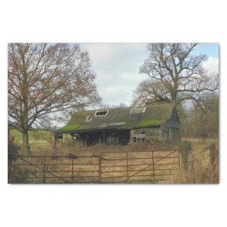 Derelict England Barn with Moss-Covered Roof Tissue Paper