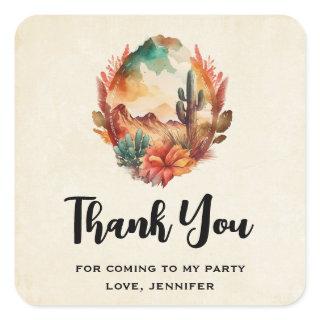 Desert Cactus and Mountain Party Thank You Square Sticker