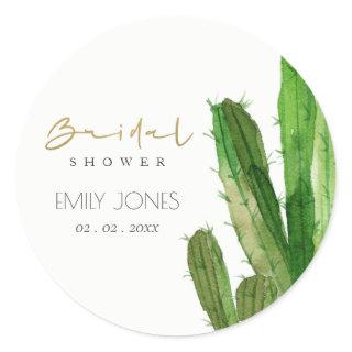 DESERT CACTUS FOLIAGE WATERCOLOR BRIDAL SHOWER CLASSIC ROUND STICKER