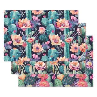 Desert cactus large floral flower seamless pattern  sheets