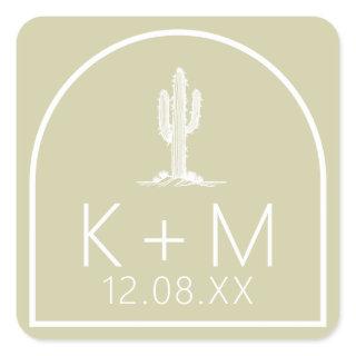 Desert Vibes Wedding Cactus Motif Sage ID1019 Square Sticker