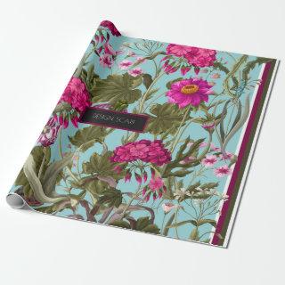 Design scarf with geraniums and wild flowers. Tren