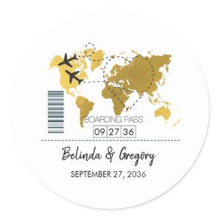 Destination Boarding Pass Wedding Classic Round Sticker