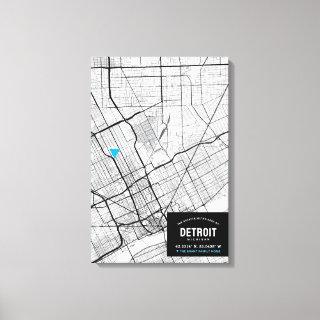 Detroit, Michigan City Map + Mark Your Location Canvas Print