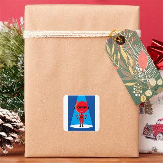Devil Superhero Character Bold Red and Blue  Square Sticker