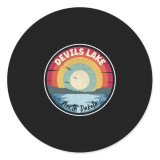 Devils Lake North Dakota Colorful Scene Classic Round Sticker