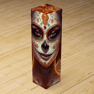Dia de los Muertos golden painted face Wine Box