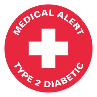 Diabetes Medical Alert Type 2 Diabetic Red  Classic Round Sticker