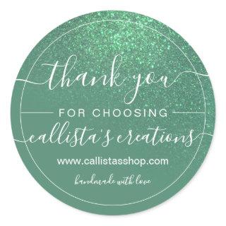 Diagonal Mermaid Green Glitter Gradient Thank You Classic Round Sticker