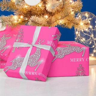 Diamond Reindeer And Silver Christmas Trees Pink