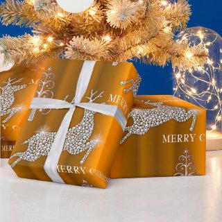 Diamond Reindeer And Silver Trees Gold Christmas