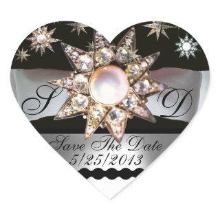 DIAMOND STARS BLACK WHITE RIBBON MONOGRAM HEART HEART STICKER