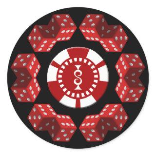 DICE AND POKER CHIP CLASSIC ROUND STICKER