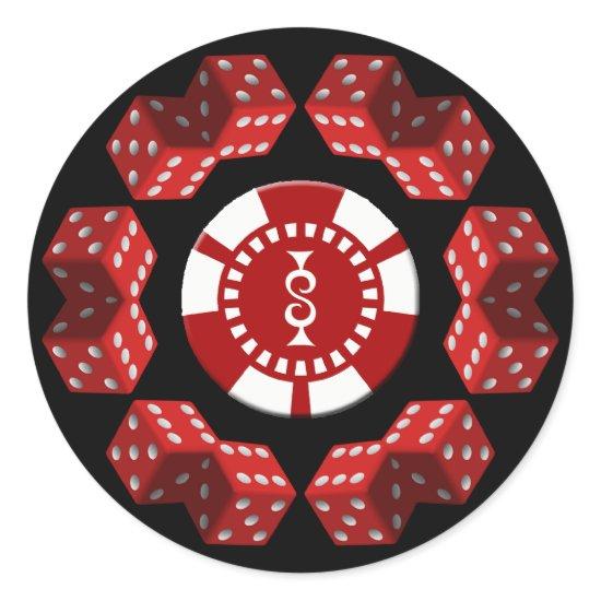 DICE AND POKER CHIP CLASSIC ROUND STICKER