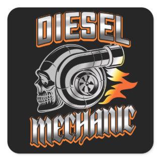 Diesel Mechanic Turbocharger Skull Square Sticker