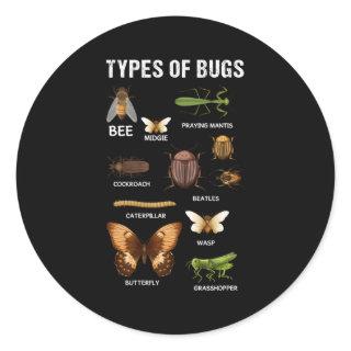 Different Insect Types Bug Hropod Entomologists Classic Round Sticker
