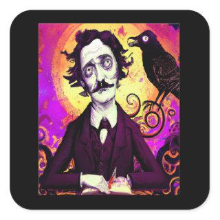 Digital Art Vintage Edgar Allan Poe Raven Square Sticker