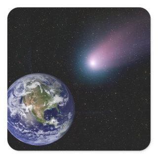 Digital composite of a comet heading towards Ea Square Sticker