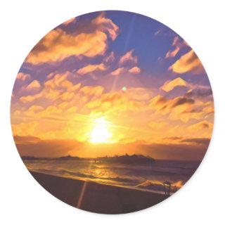 Digital Painting - Amazing Sunrise over the Pier Classic Round Sticker