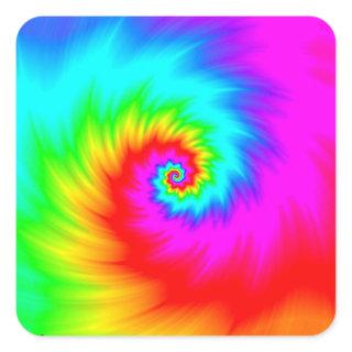 Digital Rainbow Spiral Square Sticker