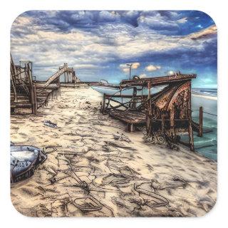 Dilapidated Abandoned Beach Post Apocalyptic  Square Sticker