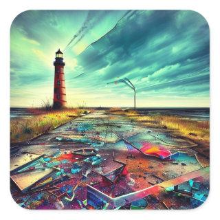Dilapidated Lighthouse on an Abandoned Beach Square Sticker