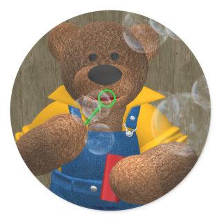 Dinky Bear: Blowing Bubbles Classic Round Sticker