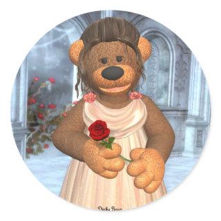Dinky Bears Beauty with Rose Classic Round Sticker