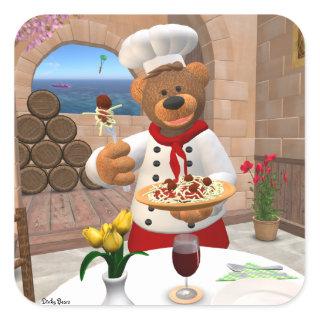 Dinky Bears Chef: Spaghetti with Meatballs Square Sticker