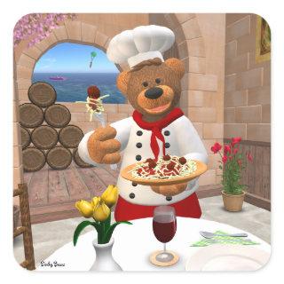 Dinky Bears Chef: Spaghetti with Meatballs Square Sticker