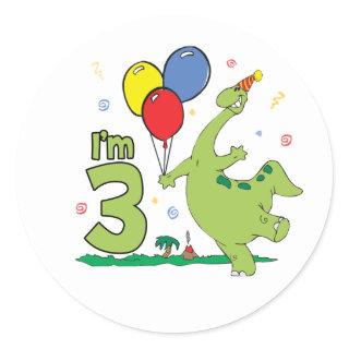 Dino 3rd Birthday Classic Round Sticker