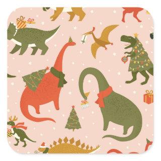 Dino Christmas Party: Tree Rex Square Sticker