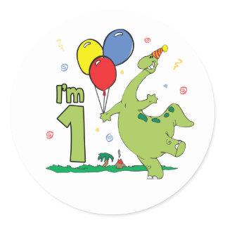 Dino First Birthday Classic Round Sticker