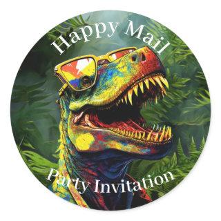 Dino Happy Mail   Jungle kids  Classic Round Sticker